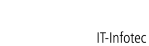 Valkoinen Data Group logo alapuolella mustalla yrityksen Infotec tunnus